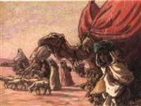 EDOUARD HERZIG CARAVANE DE NOMADES, ALGERIE